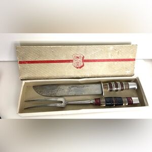 Vintage Shapleigh’s Hammer Forged Knife And LAMSON Carving Fork Clear Handles